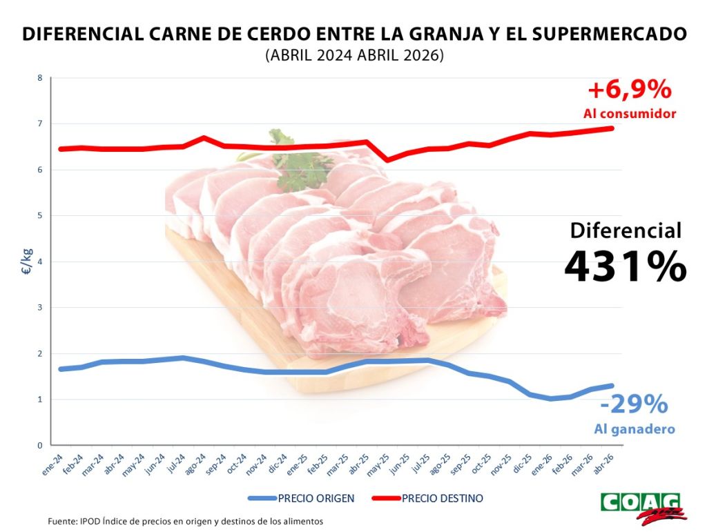 IPOD abril 2026: los supermercados no están trasladando al consumidor la caída del 29% de la carne de cerdo en el campo